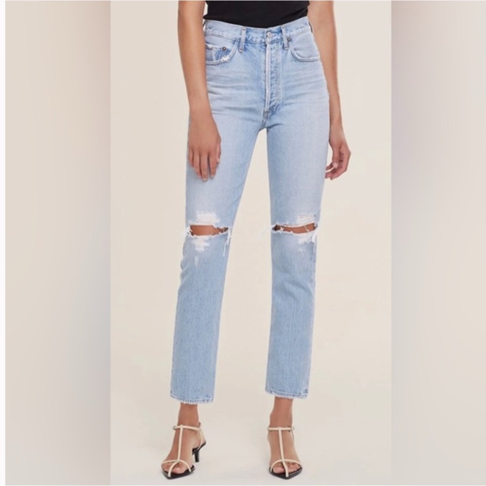 Agolde Riley High Rise Straight Crop Jeans in Clear Skies Size 27